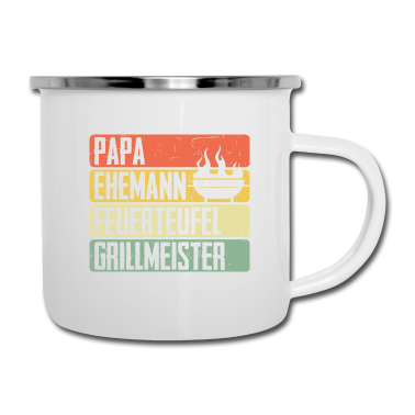 Geschenk für Ehemann Emaille Tasse - Papa Ehemann Feuerteufel Grillmeister Für Griller