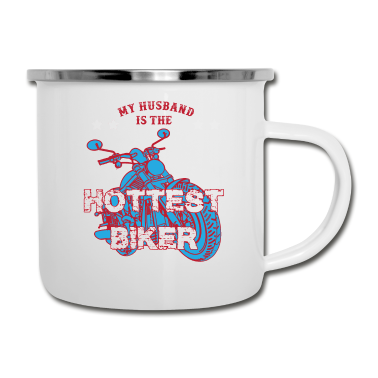 Geschenk für Ehemann Emaille Tasse - Mein Ehemann ist der heisseste Biker