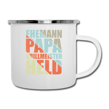 Geschenk für Ehemann Emaille Tasse - Ehemann Papa Grillmeister Held