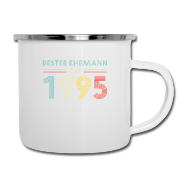 Geschenk für Ehemann Emaille Tasse - Bester Ehemann Seit 1995 25. Hochzeitstag Silberne