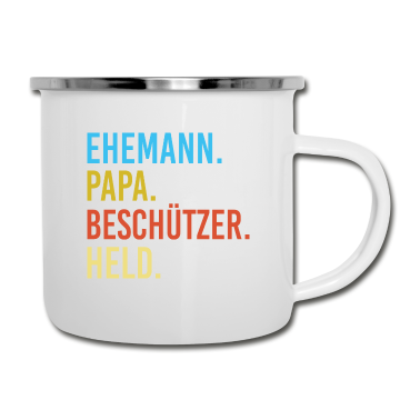 Geschenk für Ehemann Emaille Tasse - Ehemann Papa Beschützer Held