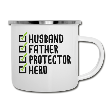 Geschenk für Ehemann Emaille Tasse - Ehemann Vater Beschützer Held Geschenk für Vatertag