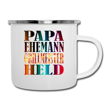 Geschenk für Ehemann Emaille Tasse - PAPA EHEMANN GRILLMEISTER HELD