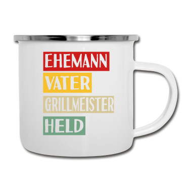 Geschenk für Ehemann Emaille Tasse - Ehemann Vater Grillmeister Held