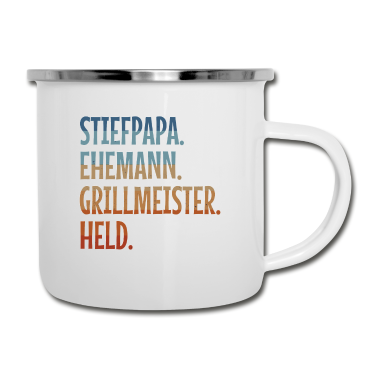 Geschenk für Ehemann Emaille Tasse - Stiefpapa Ehemann Grillmeister Held