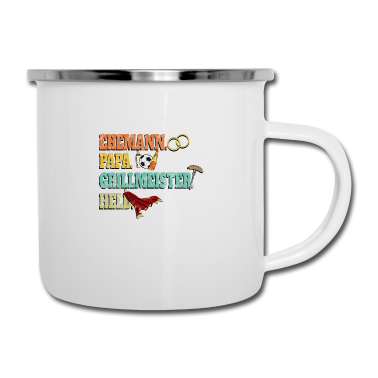 Geschenk für Ehemann Emaille Tasse - Ehemann - Papa - Grillmeister - Held