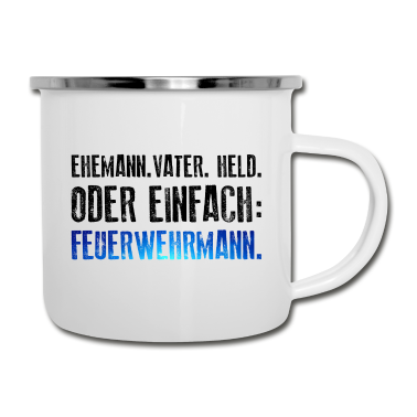 Geschenk für Ehemann Emaille Tasse - Ehemann Vater Held Feuerwehrmann