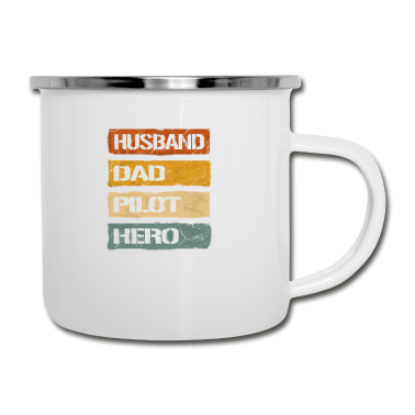 Geschenk für Ehemann Emaille Tasse - Ehemann, Vater, Pilot, Held - Geschenk für Piloten