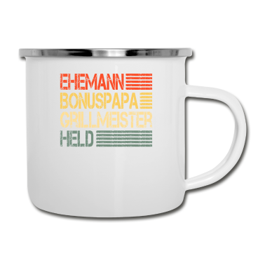 Geschenk für Ehemann Emaille Tasse - Ehemann Bonuspapa Grillmeister Held