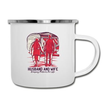 Geschenk für Ehemann Emaille Tasse - Campingpartner Ehemann und Ehefrau fürs Leben