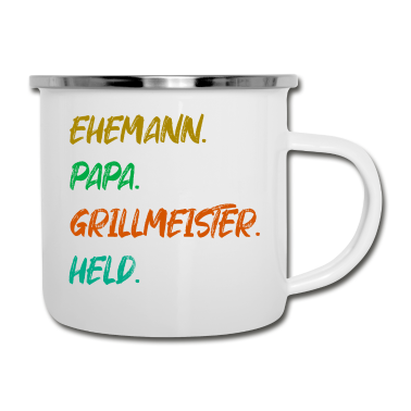Geschenk für Ehemann Emaille Tasse - Ehemann Papa Grillmeister Held