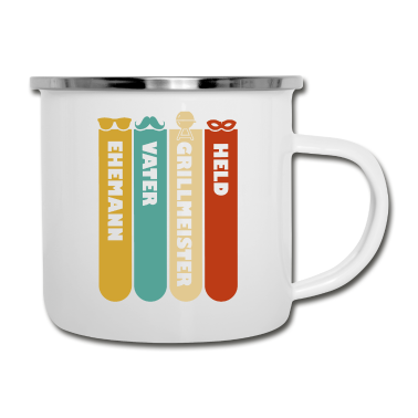 Geschenk für Ehemann Emaille Tasse - Ehemann Vater Grillmeister Held