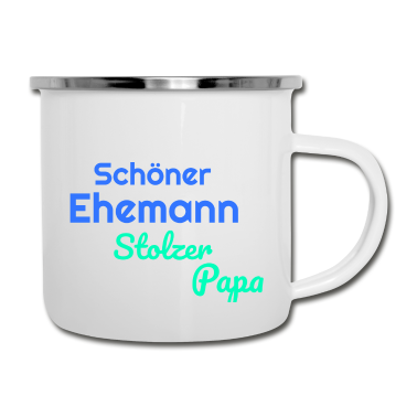 Geschenk für Ehemann Emaille Tasse - Schöner Ehemann und stolzer Papa! Vatertag