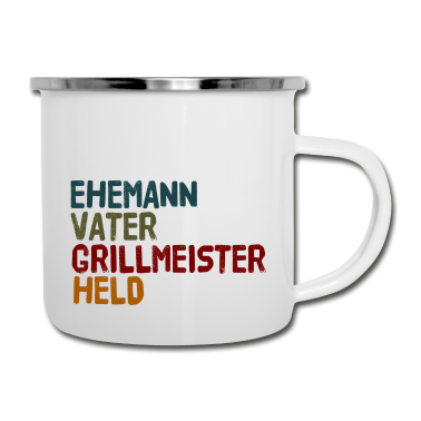 Geschenk für Ehemann Emaille Tasse - Ehemann Vater Grillmeister Held Vatertag