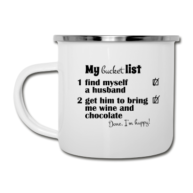 Geschenk für Ehemann Emaille Tasse - Meine Eimerliste, Ehemann bringen Wein und Chocholate