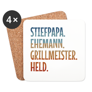 Geschenk für Ehemann Untersetzer - Stiefpapa Ehemann Grillmeister Held
