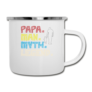 Geburtstagsgeschenk Vater Emaille Tasse - Papa Man Myth Legend Papa mit Kind