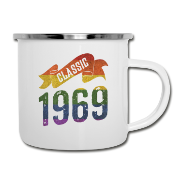 Geburtstagsgeschenk Vater Emaille Tasse - Klassische 1969 Regenbogen Farben Geburtstagsgeschenk