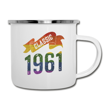 Geburtstagsgeschenk Vater Emaille Tasse - Klassische 1961 Regenbogen Farben Geburtstagsgeschenk