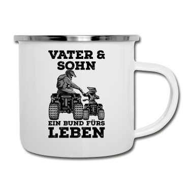 Geburtstagsgeschenk Vater Emaille Tasse - Quad Vater Sohn