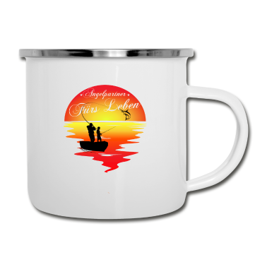 Geburtstagsgeschenk Vater Emaille Tasse - Angelpartner Vater und Sohn
