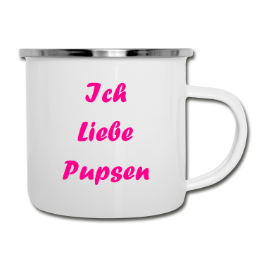 Geburtstagsgeschenk Vater Emaille Tasse - Ich liebe pupsen. Rosa Spruch Geschenkidee. Bio
